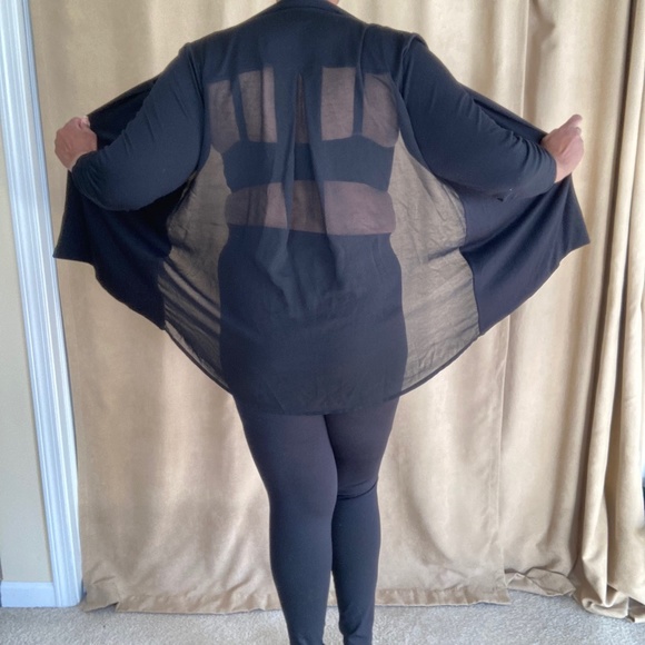 August Silk Woman Cardigan, Sheer Back, Black, 3/4 Ruched Sleeves, Size 1X - Picture 4 of 16